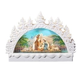 Christmas by Roman Inc., Confetti Lites Collection, 9" H LED Swirl Confetti Light Nativity Arch with , Lantern, Snow Globe, Holiday Home Décor, Santa, Cardinal, Nutcracker, Snowman, Reindeer (2x12x9)