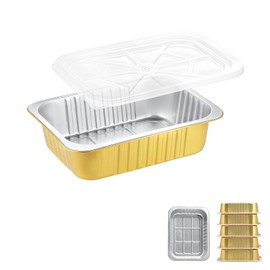 MESTAEK 9"x 6.5" Sturdy Aluminum Foil Pans with Lids (5 Pack), 2X Thicker Heavy Duty for Oven Stove Grill Microwavable Cooking, Baking, Reusable Dishwasherable Disposable Foil Pan, Pot, Container 47oz