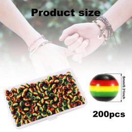 200pcs Jamaica Beads for Jewelry Making, 8mm Round Resin Beads 4 Color Stripe Beads Rasta Beads African Beads for Necklace, Bracelet, Earrings, Jewelry Making