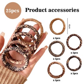 Pack of 25 Women's Hair Bobbles with Leopard Print Elastic Cotton Hair Bands, Nylon Soft Hair Bobbles for Girls Women Thick Curly Straight Hair