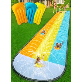 BesFlow Slip and Water Slip，Water Slide for Kids Backyard 22ft*3 Lane Color-Block,Surrounding Sprinkler Summer Toys for Kids Outdoor with 3 Bodyboards
