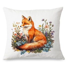 JINYO Floral Fox Pillow Covers 18x18 Inches, Fox Decor, Cottagecore Wildflower Botanical Fox Pillow Covers, Cottagecore Home Room Decor, Forset Animal Decor