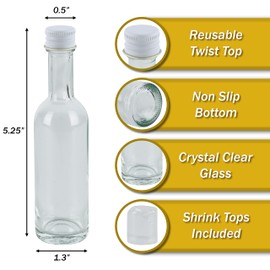 50 ml Mini Liquor Bottle Glass With Aluminum Lid and Heat Shrink 24 Pack (White Caps) for Liquor Sauce party Favor Beverage