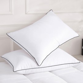 Feather Down Pillows Queen Size Set of 2, Luxury Hotel Quality Fluffy & Comfortable Bed Pillows for Sleeping, Medium Firm Support for Side, Stomach Sleepers, 20x30 in