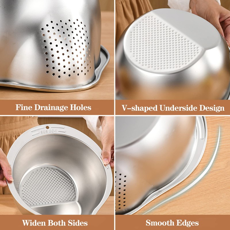 Rice Washer Strainer Bowl - 4-in-1 Washing Bowl for Quinoa,
