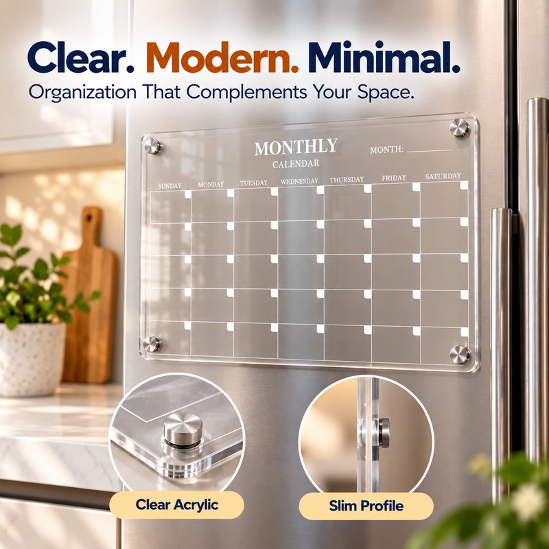 Magnetic Acrylic Fridge Calendar – Clear Dry Erase Monthly Planner