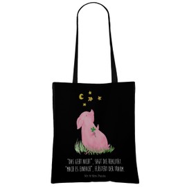 Mr. & Mrs. Panda Pig Lucky Gift Bag Good Mood Bag Animals Bag Lucky Pig Happiness Goals Motivation Bath Bag Animal Motifs Shoulder Bag Fabric Bag Dreams, black, Hand Drawn