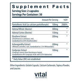 Vital Nutrients Adrenal Support - Adrenal Support Supplements for Gland Function and Cortisol Management - Supports Energy and Stress Levels - Gluten, Dairy, Soy Free - 60 Capsules