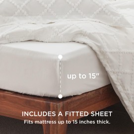Bedsure Boho Duvet Cover Queen Size with Fitted Sheet - Boho Bedding Comforter Set, 4 Pieces, Includes 1 Duvet Cover 90"x90" with Zipper Closure, 2 Pillow Shams, 1 Fitted Sheet, White