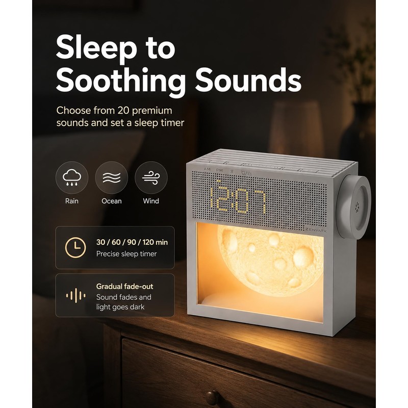 Rechargeable Sunrise Alarm Clock with Sound Machine and Night Light