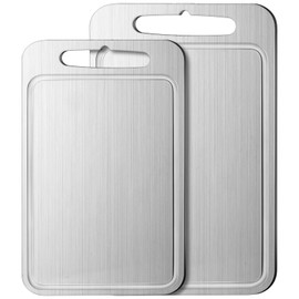Yaocom Stainless Steel Cutting Board for Kitchen 304 Steel Chopping Dishwasher Safe Metal Cutting Board Set for Kitchen Meat Fruit Vegetable(2 Pcs,11.4''x7.9'',9.8''x6''-0.06'')