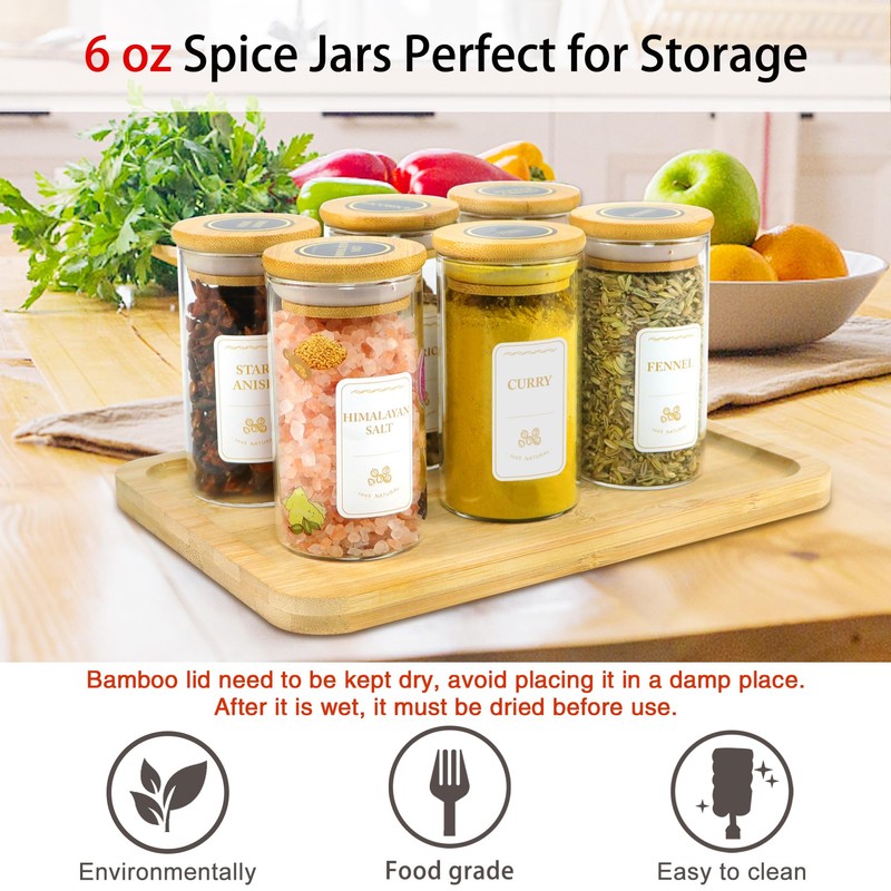 BGraceyy Spice Jars with Labels, 30Pcs 6oz Glass Spice Jars