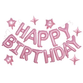 Pink Birthday Banner, 3D Mylar Foil Happy Birthday Balloons, 24pcs Birthday Party Decorations with 6pcs Star Balloons for Kids Girls Women Adults Ecofriendly Birthday Party Supplies
