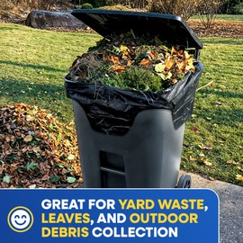 Plastic Prince 64-65 Gallon Trash Bags Heavy Duty with Flap Ties Extra Large Garbage Bags 2 Mil Outdoor Trash Bags 43 x 49 Trash Can Liners, Black Pack of 20