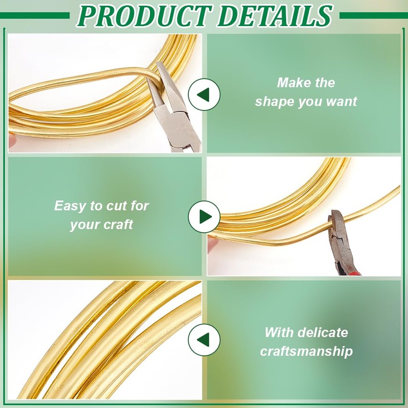 BENECREAT 3 m Bare Solid Brass Wire, 6 Gauge/4 mm