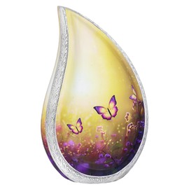 NANIURN Urn for Ashes for Women & Men, Cremation Urns for Human Ashes Adult Female & Male, Funeral Cremation Urns, Decorative Tear Drop, Purple Butterfly and Lavender, Yellow - Large Teardrop