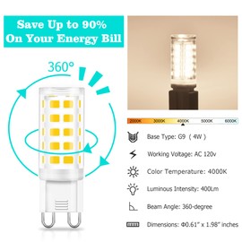 GOLSPARK 10 Pack G9 Led Light Bulb 4000K Natrual Daylight 4W (40 Watts Halogen Replacement), T4 G9 Bi Pin Ceramic Base Light Bulbs for Chandelier 120V, 400LM, Non-dimmable