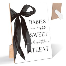 Black Bow Theme Babies Are Sweet Please Take a Treat Sign, Gender Reveal Table Decor, Dessert Table Wooden Sign, Black Bow Themed Baby Shower Decor, Baby Shower Newborn Announcement Party Supplies