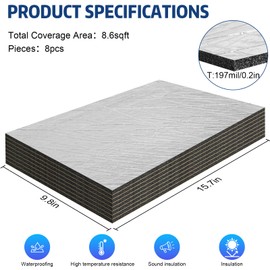 197 mil Sound Deadening Mat, 8.6 sqft Car Sound Deading Material Sound Deadener Mat, Heat Insulation Self-Adhesive Automotive Sound Deadening for Car Hood Engine Roof Door and Door(8 Piece)