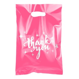 Linelglobal Pink Plastic Thank You Bag for Small Business 7.8x11.8 Plastic Shopping Bag with Handle for Store Retail