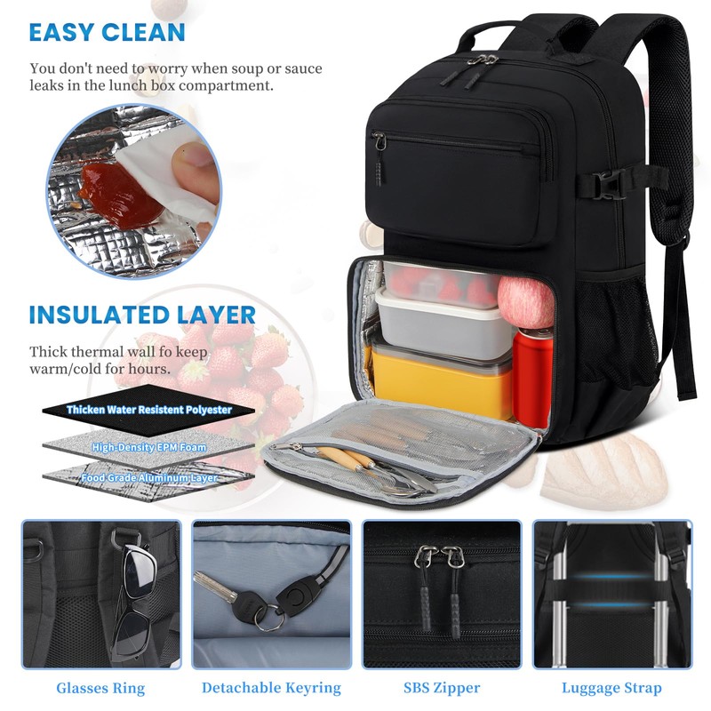 Lunch Backpack 15.6 Inch Laptop Travel Backpack with Insulated Bag
