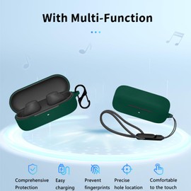 for Sony WF-C510 Case Cover,Wireless Earphone Silicone Protective Cover(with Carabiner + Lanyard) Drop-Proof,Scratch-Proof, Shock-Proof, Reserved Charging Port,Case for WF-C510(Green)