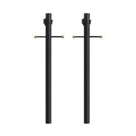 Solus SP7-C320-BK-2PK 7' Outdoor Lamp Post, Traditional In Ground Light Pole with Cross Arm, Grounded Convenience Outlet and Dusk to Dawn Photo Sensor, Black, Pack of 2