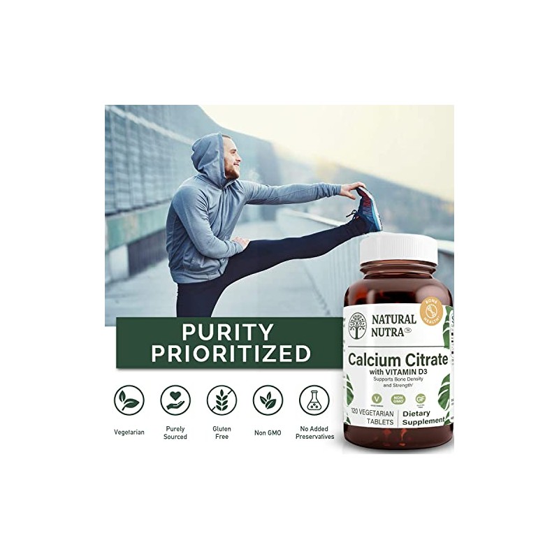 Natural Nutra Calcium Citrate with Vitamin D3, Supplement for Bone