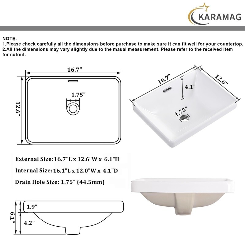 KARAMAG Small Bathroom Vessel Sink 16.7'' x 12.6'' Semi Recessed