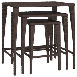 vidaXL Black Poly Rattan Nesting Tables - Weather-Resistant, Easy to Clean, Versatile for Indoor and Outdoor use, with Sturdy Steel Frames