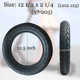 57-203 Heavy Duty E Bike Tires 12.5x2.25 (12-1/2 x2-1/4) Tire & Inner Tube Set with 90° bent Valve for Electric Scooters/Kids Bike (1*Tire&1*Tube&3*Tire Levers, 12-1/2 x2-1/4)