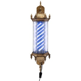 SEANESZTI 35inch Barber Pole Led Light, Barber Shop Open Sign, Barber Pole Retro Style Light, Barber Shop Rotating Light Sign, Rotating Navy Blue & White LED Strips, Wall Mount Rotating Stripes Light