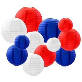 ZOOYOO Red Blue White Paper Lanterns,July 4th Party Round Hanging Paper Lanterns Decoration for Independence Day,Birthday,Wedding,Baby Shower,Memorial Day,Veterans Day,Home,Garden Decoration 12PCS