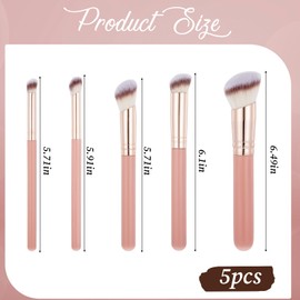 5 Pcs Angled Makeup Brush Set, Multi-functional Cosmetic Brushes, Portable Foundation Concealer Brushes, Soft Comfortable Contour Brush for Women's Eye Shadow Setting Makeup, Pink