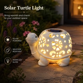 Solar Turtle Garden Statue with LED Light for Outdoor Décor – Resin Yard Ornament Gift for Patios, Gardens, Walkways & Flower Beds