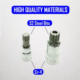 ALOUKA 10 Piece Drive Triple Square Spline Bit Socket Set, S2 and Cr-V Steel, 1/4-Inch, 3/8-Inch and 1/2-Inch, M4-M18, 12 Point Tamper Proof