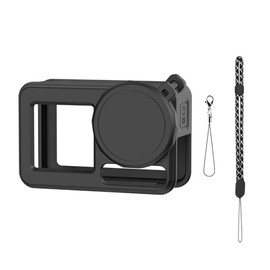 Silicone Protector Case for DJI Action 5 PRO, Anti-Drop Camera Case with Lens Cap/Lost-Proof Strap (Black)
