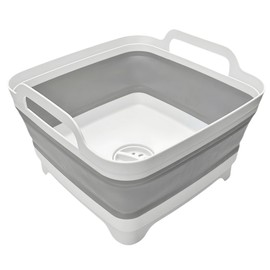 MontNorth Collapsible Wash Basin 9L, Foldable Dish Tub with Drain Plug, Portable Collapsible Dish Basin, Camping Sink for Washing Dishes, Laundry & Kitchen Use,Gray