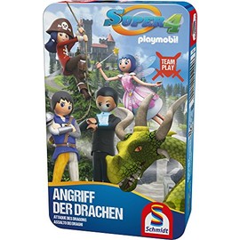 Schmidt Spiele 51299 Super 4, Angriff der Drachen, Bring mich mit Spiel in Metalldose