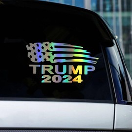 Iprokiu 2 Pack Car Window Bumper Sticker for Trump 2024 Waterproof Vinyl Decal American Flag Sticker Funny Decal for Trump Truck Motorcycle Car Decoration (Dazzle Color)