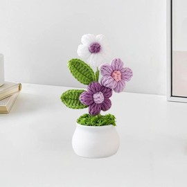 Esyzsss Crochet Flower Bouquet,Crochet Flowers,Cute Handmade Crocheted Flowers,Small Mini Potted Puff Flower Knitted Ornaments,Used For Home Office Desktops And Car Decorations