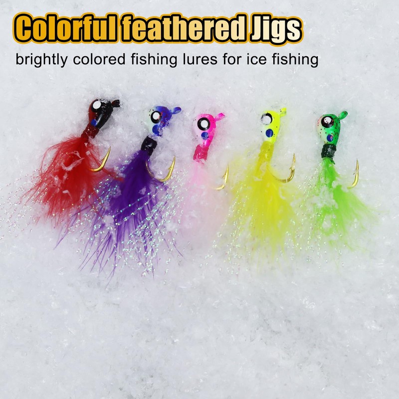 CWSDXM 15PCS Ice Fishing Jigs Glow-in-The-Dark Ice Fishing Set with