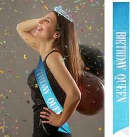 Birthday Crowns for Women, Tiaras and Crown for Women, Tiara for Women Birthday Queen, Birthday Crown and Sash for Women, Blue Rhinestone Queen Tiara with Birthday Girl Sash, Birthday Princess Tiara