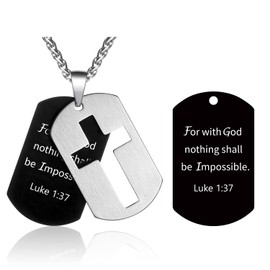 P. BLAKE Stainless Steel Dog Tag Cross Necklace for Men Boys Lord’s Prayer/Bible Verse Pendant with Wheat Chain 24 Inches, Stainless Steel, No Gemstone