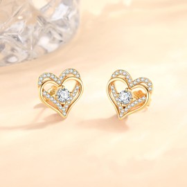 Jrêveinfini Heart Earrings Silver 925 Women Girls Gifts for Women Girls Mum with Gift Box, Sterling Silver Cubic Zirconia, lemon amber