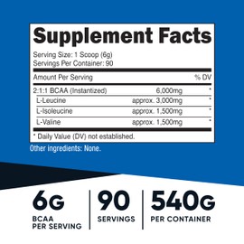 Nutricost BCAA Powder 2:1:1 (90 Servings, No Flavor Added) - Branched Chain Amino Acids