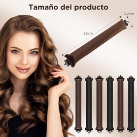 6PCS Rizadores de Cabello Sin Calor, rulos para cabello sin calor, con 3 Piezas Negras y 3 Piezas Marrones Oscuras, Rizador Sin Calor Para Cabellos Cortos y Medios, Herramientas de Peluquería
