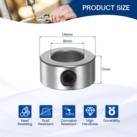 HiPicco Set Screw Collars, 10 Pack 8mm Bore Shaft Lock Collars, 14mm OD, 7mm Width, 304 Stainless Steel Landing Gear Stopper Wheel Collar, Includes Wrench