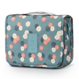 Mossio Hanging Toiletry Bag - Large Cosmetic Makeup Travel Organizer for Men & Women with Sturdy Hook (Blue Flowers)