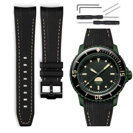 HORACE 22mm Rubber Watch Strap Compatible with Blancpain x Swatch Scuba Fifty Fathoms (Black - Beige Abyss Stitches)